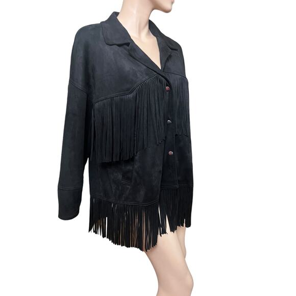 Zara Black Fringe Western Style Retro Jacket Size L Side Pockets Long Sleeves - Picture 14 of 15